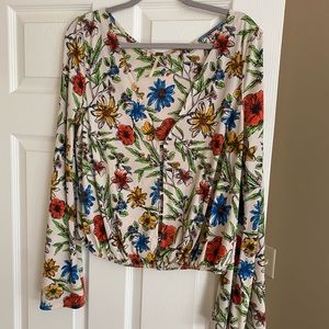 FREE PEOPLE FLORAL BELL SLEEVE TOP